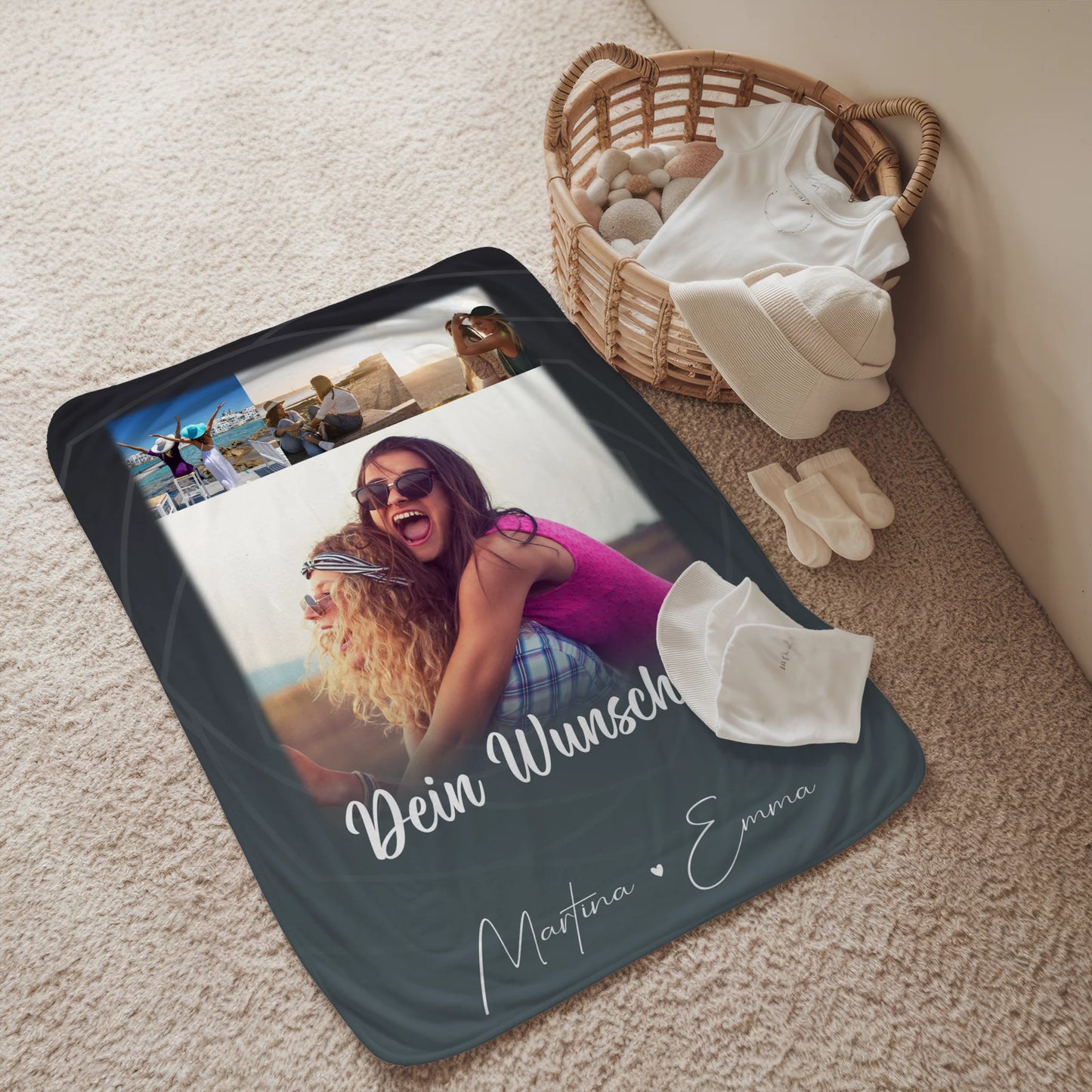 Personalisierte Decke Für Mama mit 4 Fotos Wunschtext Du verrückt Ich verrückt 2