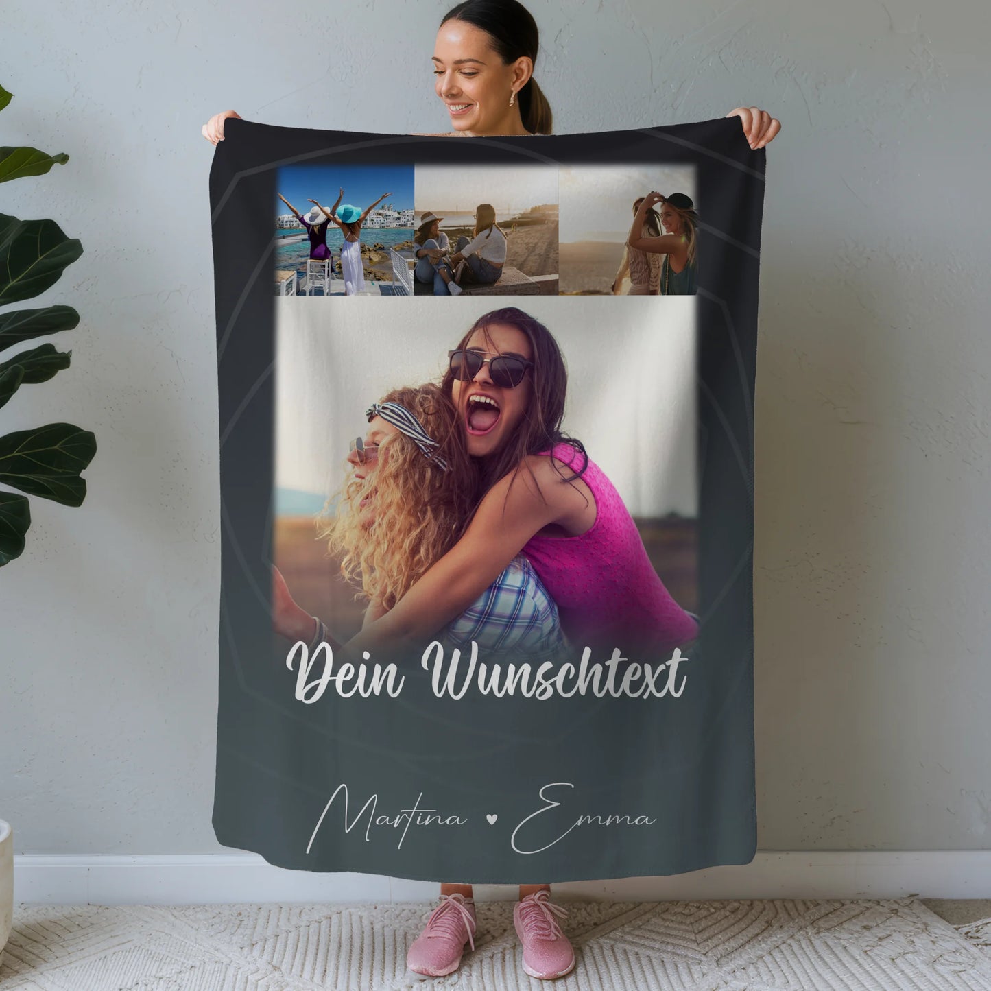 Personalisierte Decke Für Mama mit 4 Fotos Wunschtext Du verrückt Ich verrückt 1
