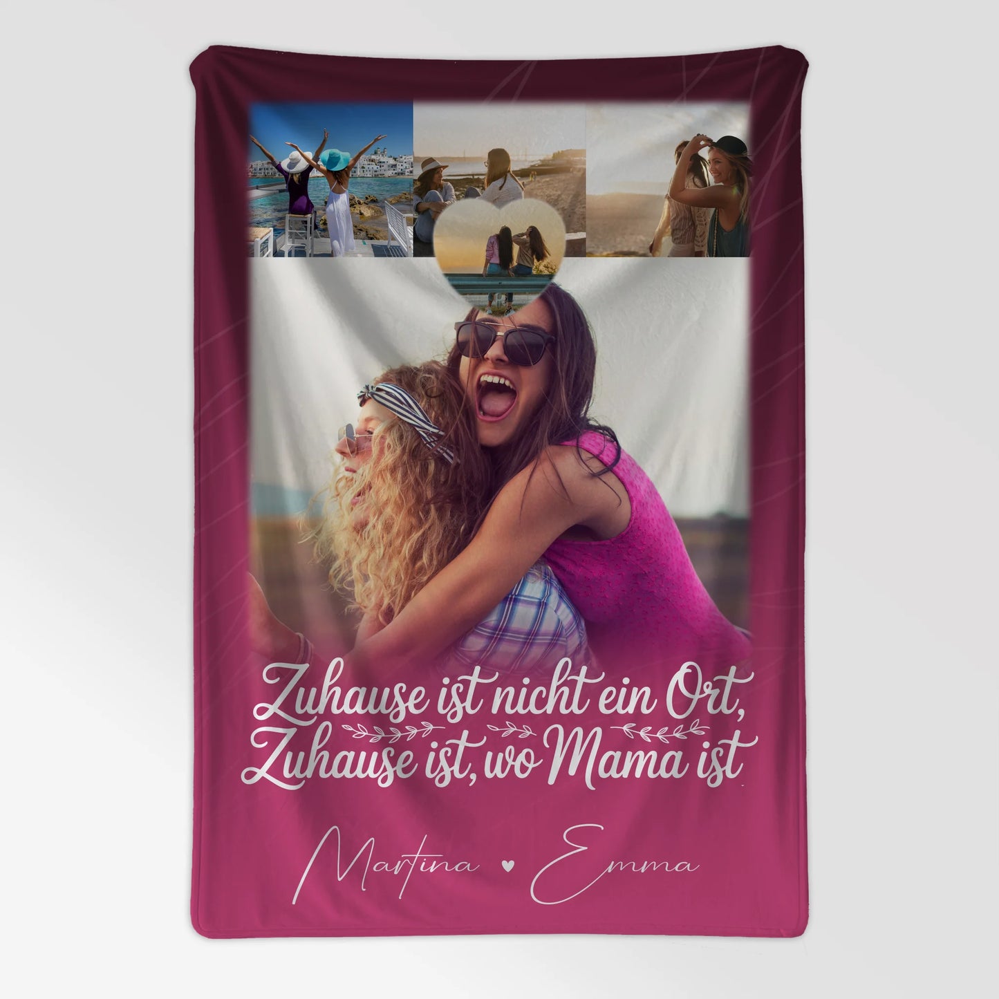 Personalisierte Namensdecke mit 4 Fotos und 1 Herz Foto Du bist cool ich bin cool passt 7
