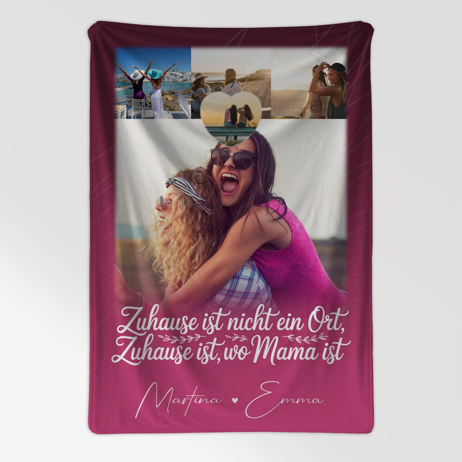 Personalisierte Namensdecke mit 4 Fotos und 1 Herz Foto Du bist cool ich bin cool passt 7