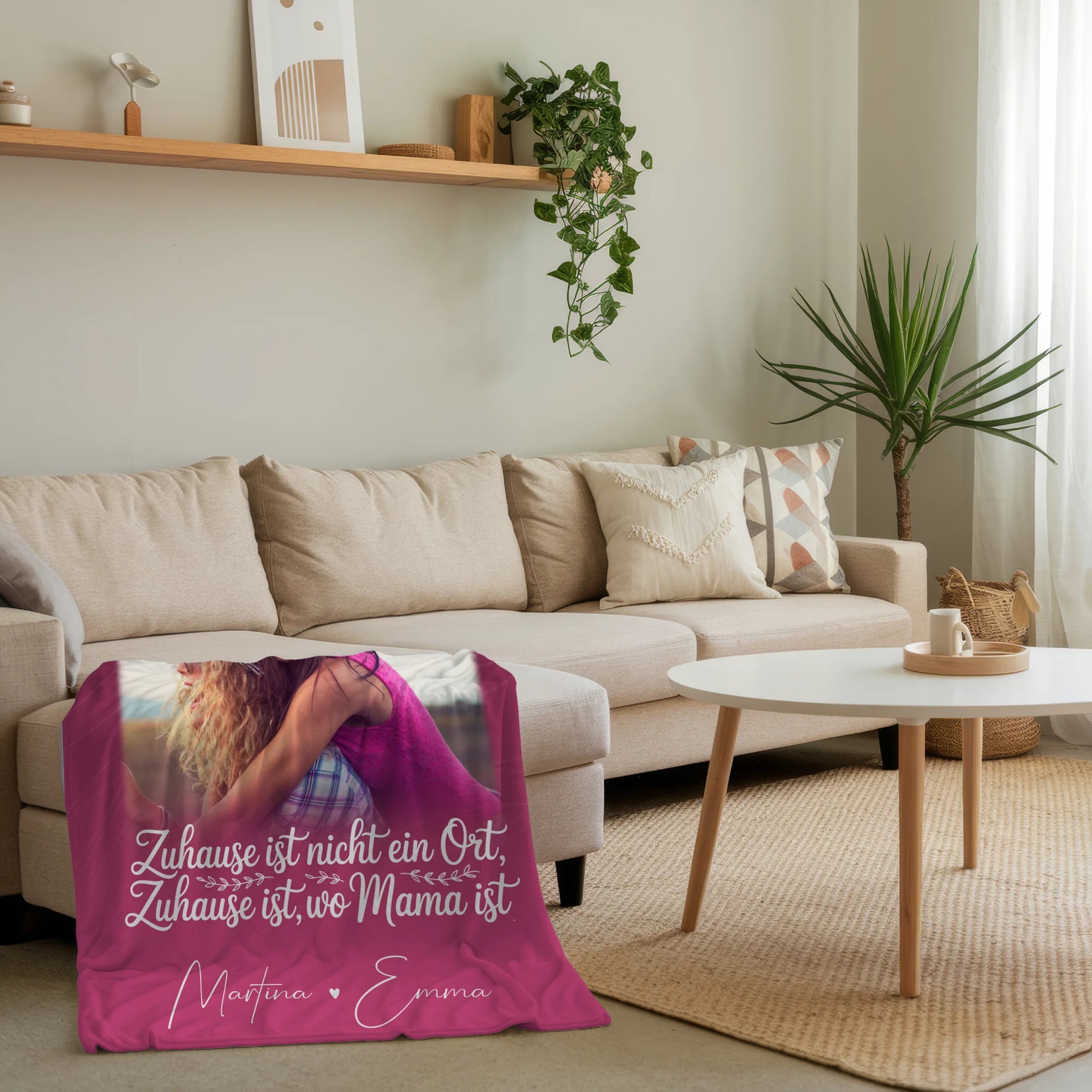 Personalisierte Namensdecke mit 4 Fotos und 1 Herz Foto Du bist cool ich bin cool passt 4