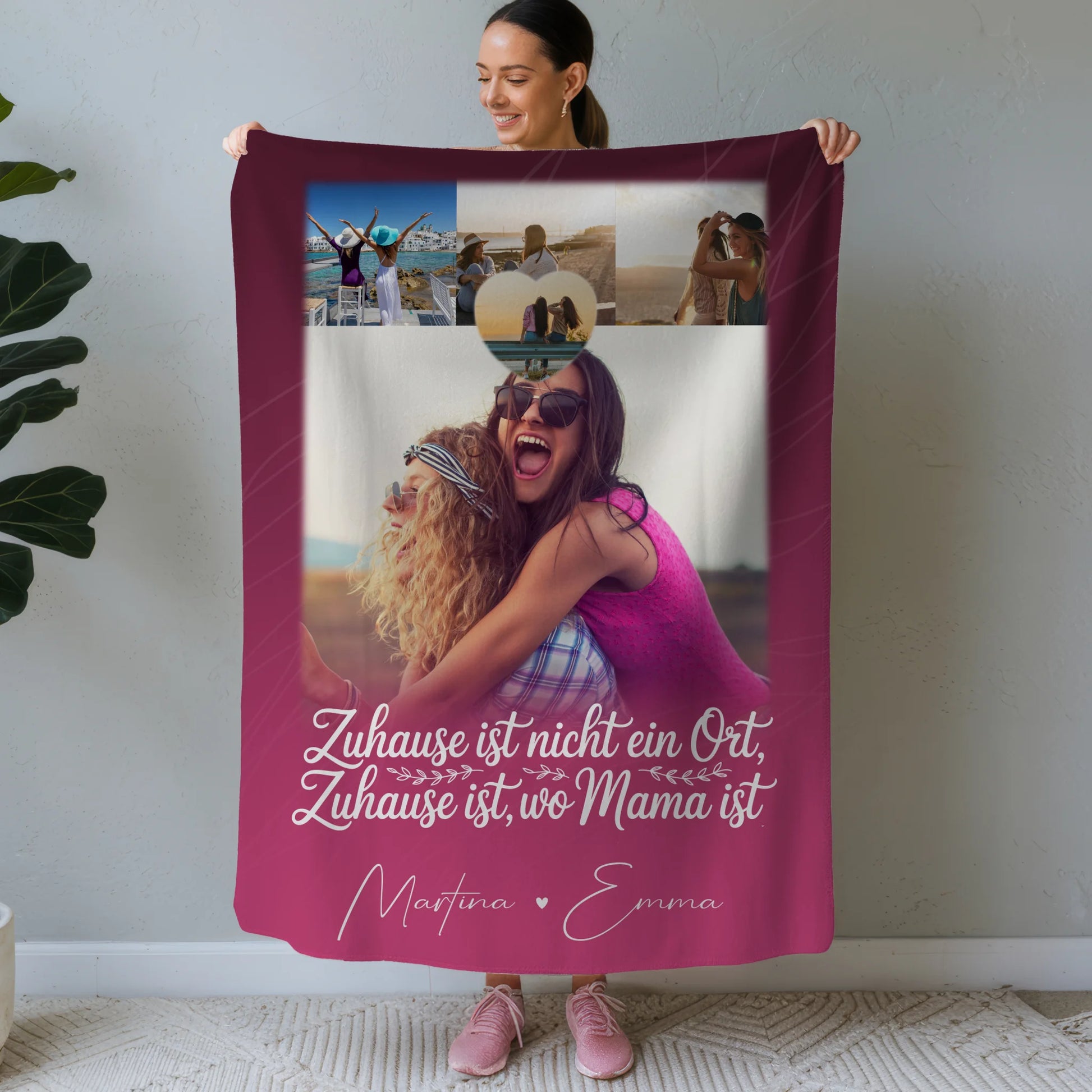 Personalisierte Namensdecke mit 4 Fotos und 1 Herz Foto Du bist cool ich bin cool passt 1