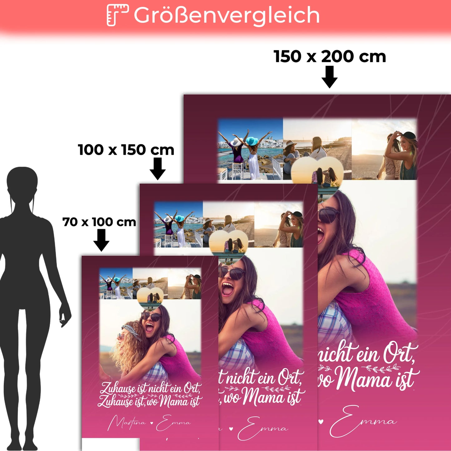 Personalisierte Namensdecke mit 4 Fotos und 1 Herz Foto Du bist cool ich bin cool passt 5