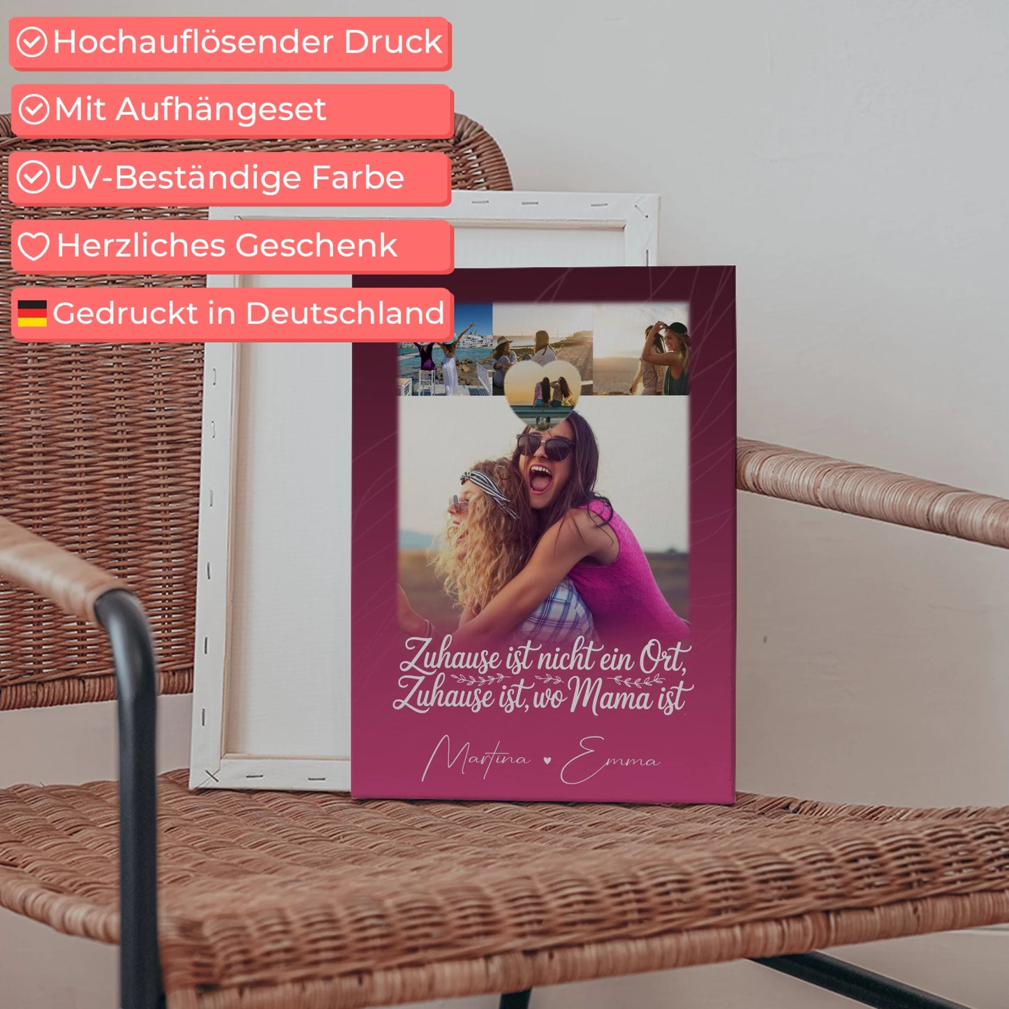 Mama Plakat mit 4 Fotos und kleinem Herz Personalisiertes Geschenk Du bist cool ich bin cool passt 5