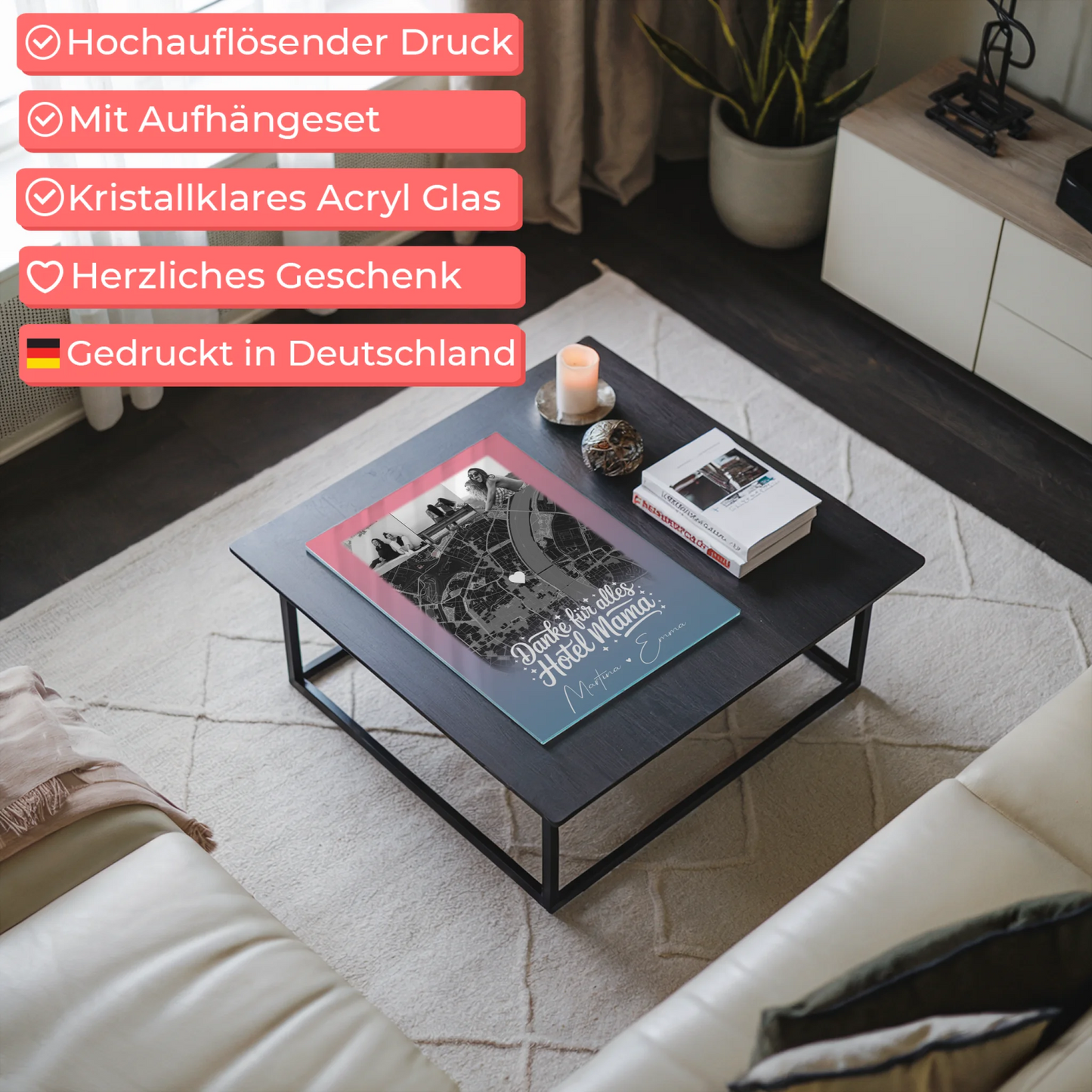 Mama Plakat Acrylglas Bild mit 4 Fotos und Karte Einfach mal Danke sagen personalisiertes Geschenk