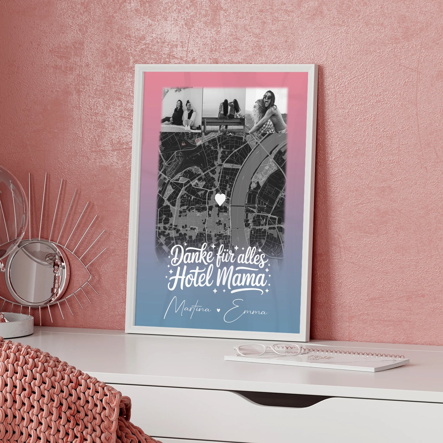 Personalisiertes Mama Poster mit 4 Fotos und Karte Einfach mal Danke sagen