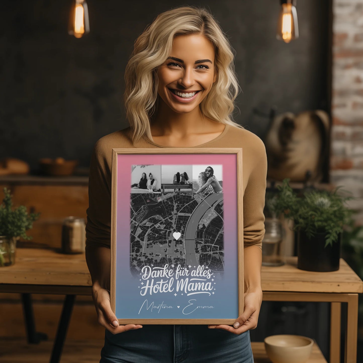 Personalisiertes Mama Poster mit 4 Fotos und Karte Einfach mal Danke sagen