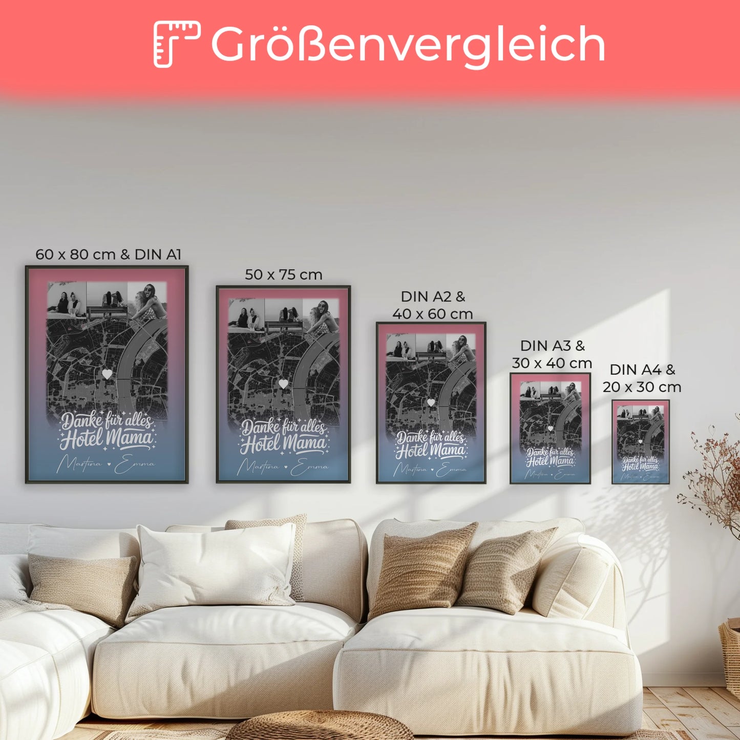 Personalisiertes Mama Poster mit 4 Fotos und Karte Einfach mal Danke sagen