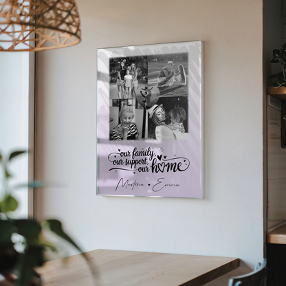 Familienbild Personalisiert Acrylglas Bild mit 4 Fotos und Herzmotiv Our Family