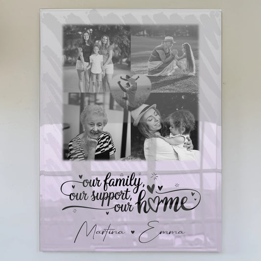 Familienbild Personalisiert Acrylglas Bild mit 4 Fotos und Herzmotiv Our Family