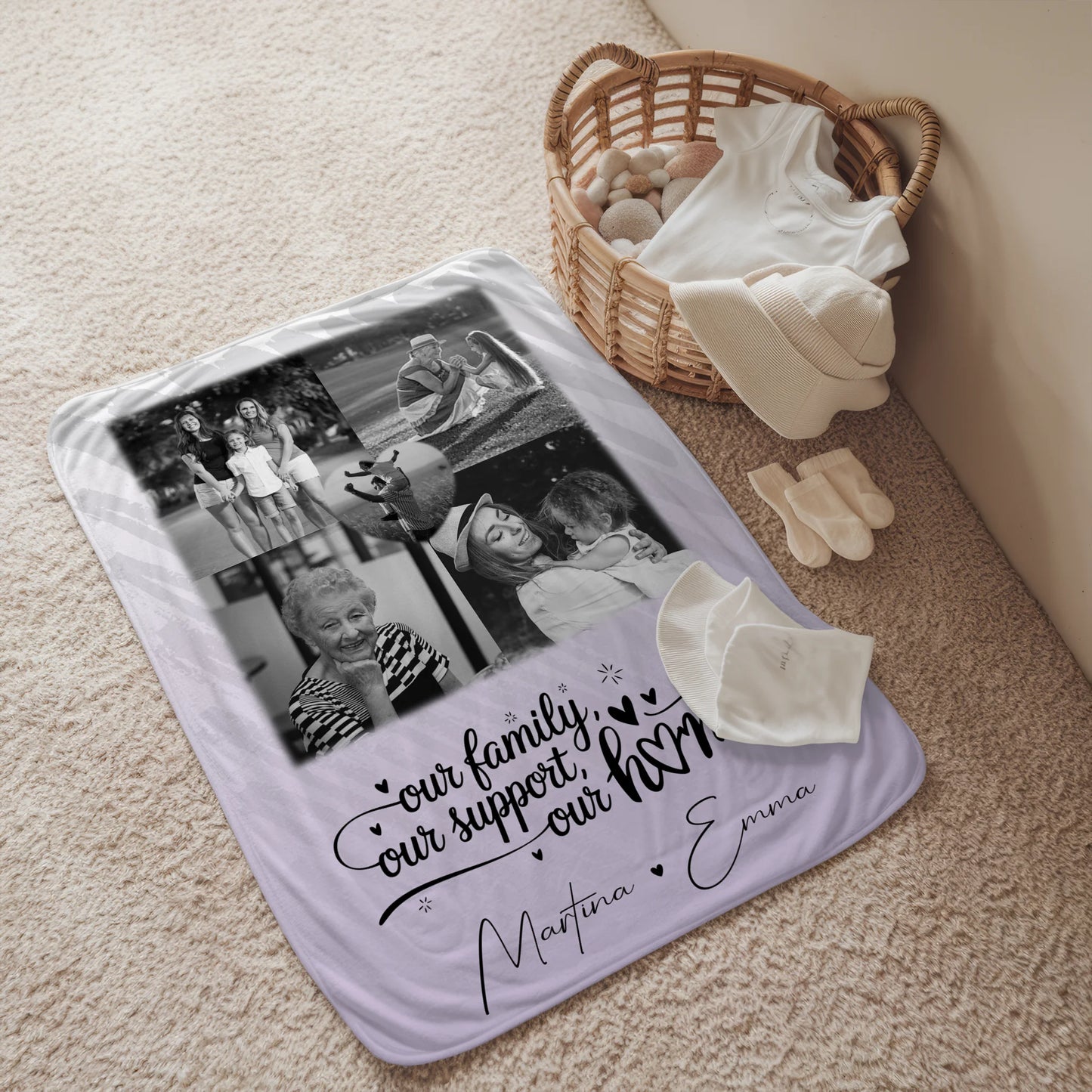 Kuscheldecke Mit Namen Und Motiv 4 Fotos Und 1 Herz Foto Our Family 2