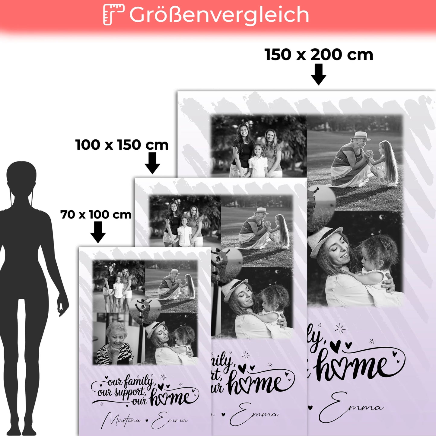 Kuscheldecke Mit Namen Und Motiv 4 Fotos Und 1 Herz Foto Our Family 5