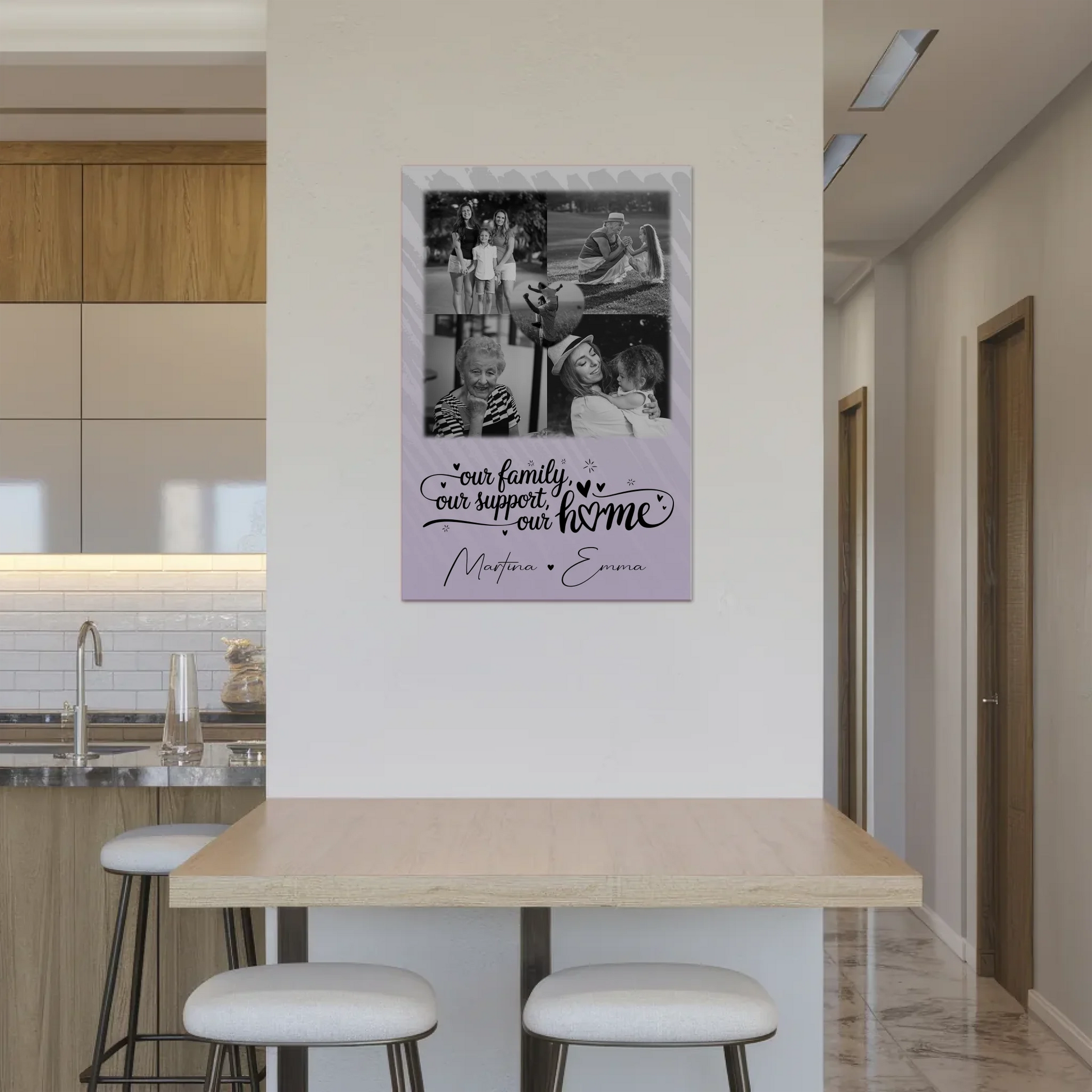 Familienbild Personalisiert Fotoboard mit 4 Fotos und Herz Foto Our Family 2