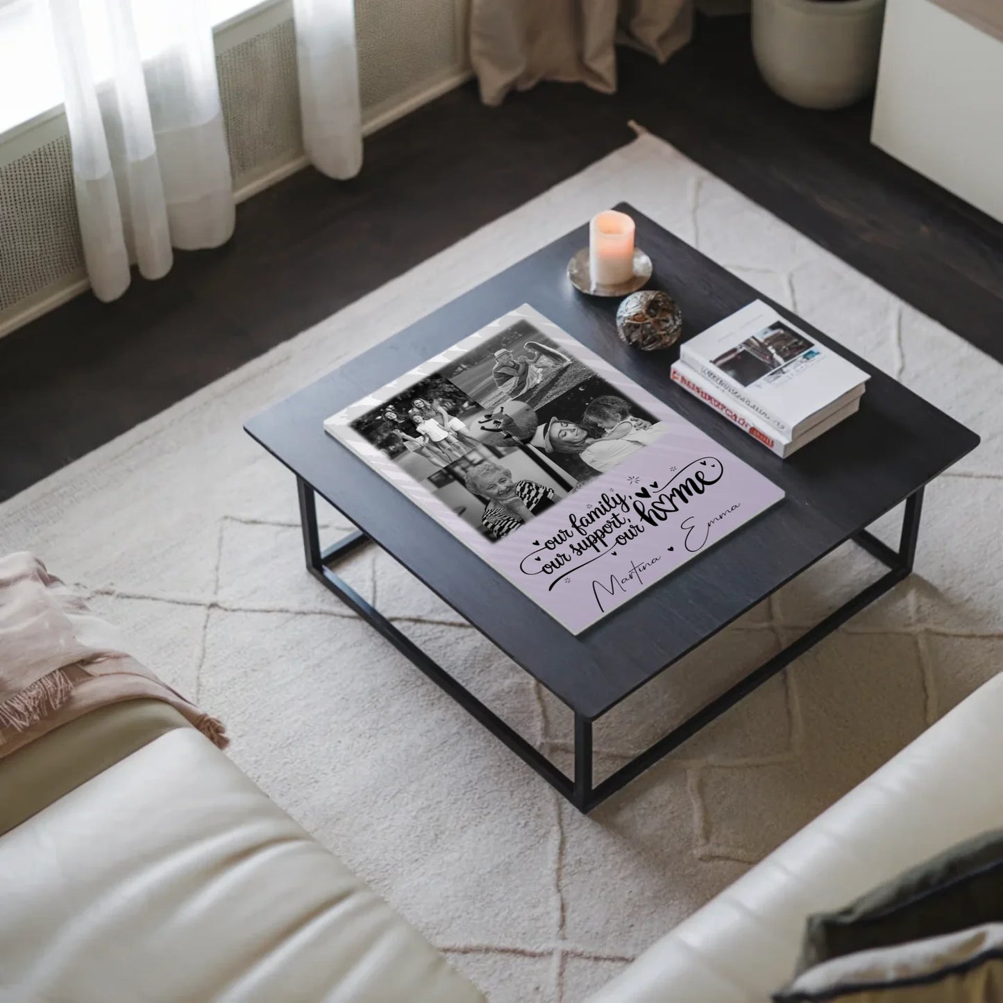 Familienbild Personalisiert Fotoboard mit 4 Fotos und Herz Foto Our Family 3