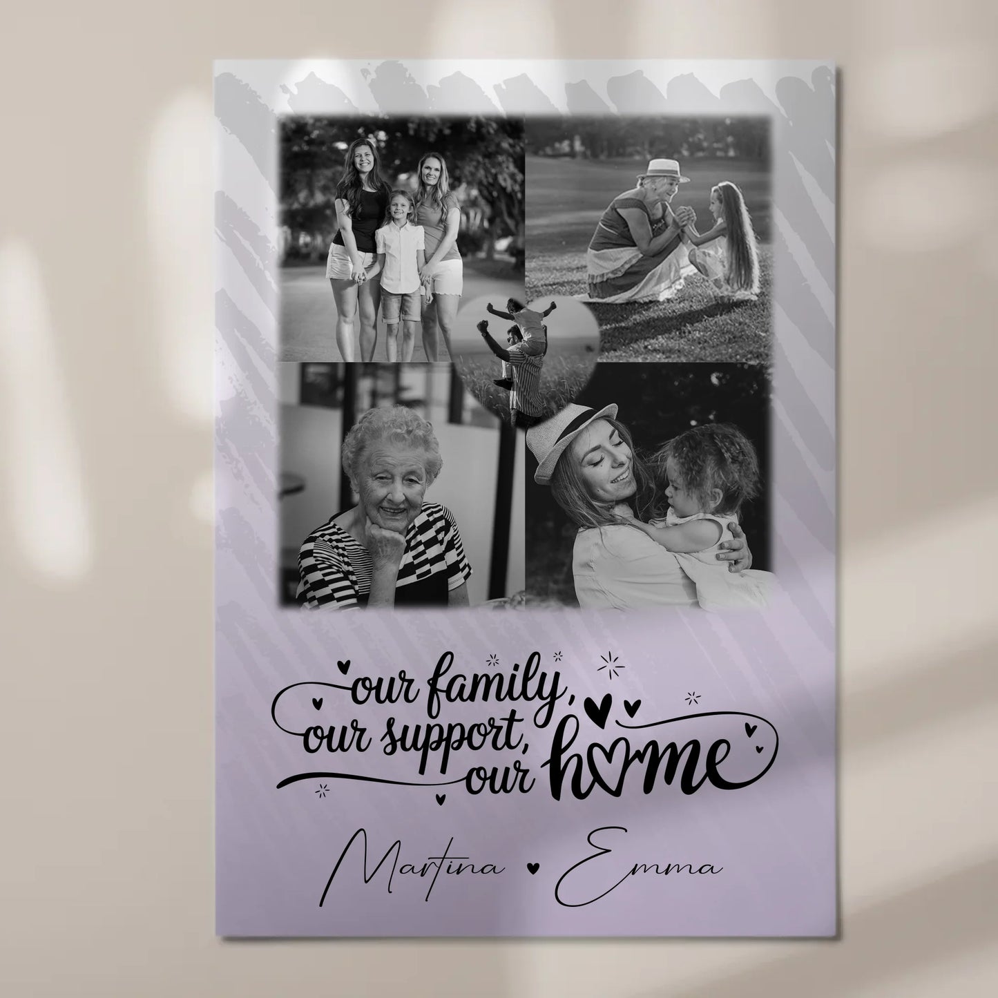 Familienbild Personalisiert Fotoboard mit 4 Fotos und Herz Foto Our Family 7