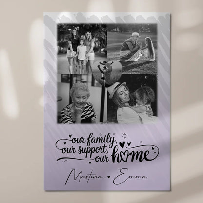 Familienbild Personalisiert Fotoboard mit 4 Fotos und Herz Foto Our Family