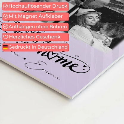 Familienbild Personalisiert Fotoboard mit 4 Fotos und Herz Foto Our Family