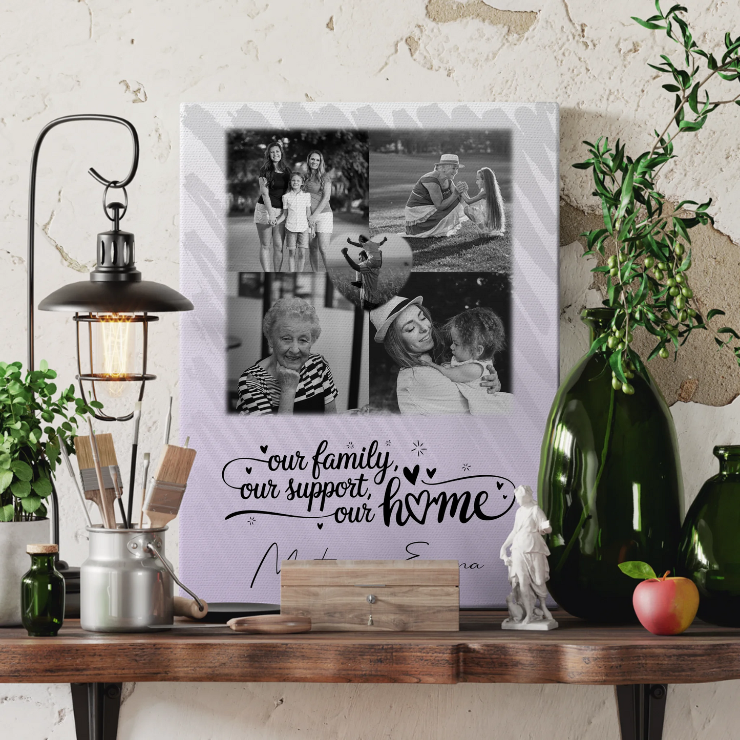 Wandbild Familie Personalisiert mit 4 Fotos und Herz Foto Our Family 3