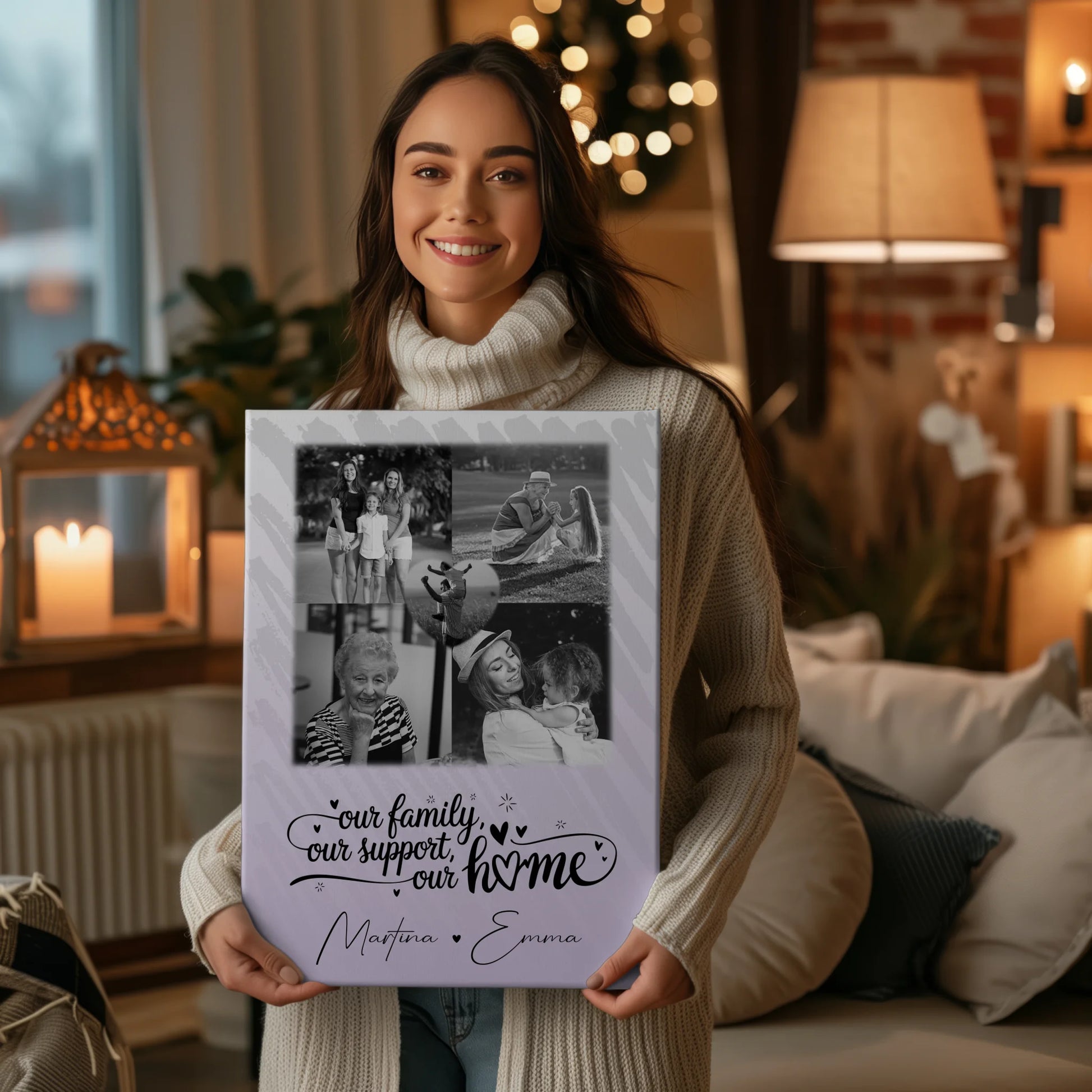 Wandbild Familie Personalisiert mit 4 Fotos und Herz Foto Our Family 2