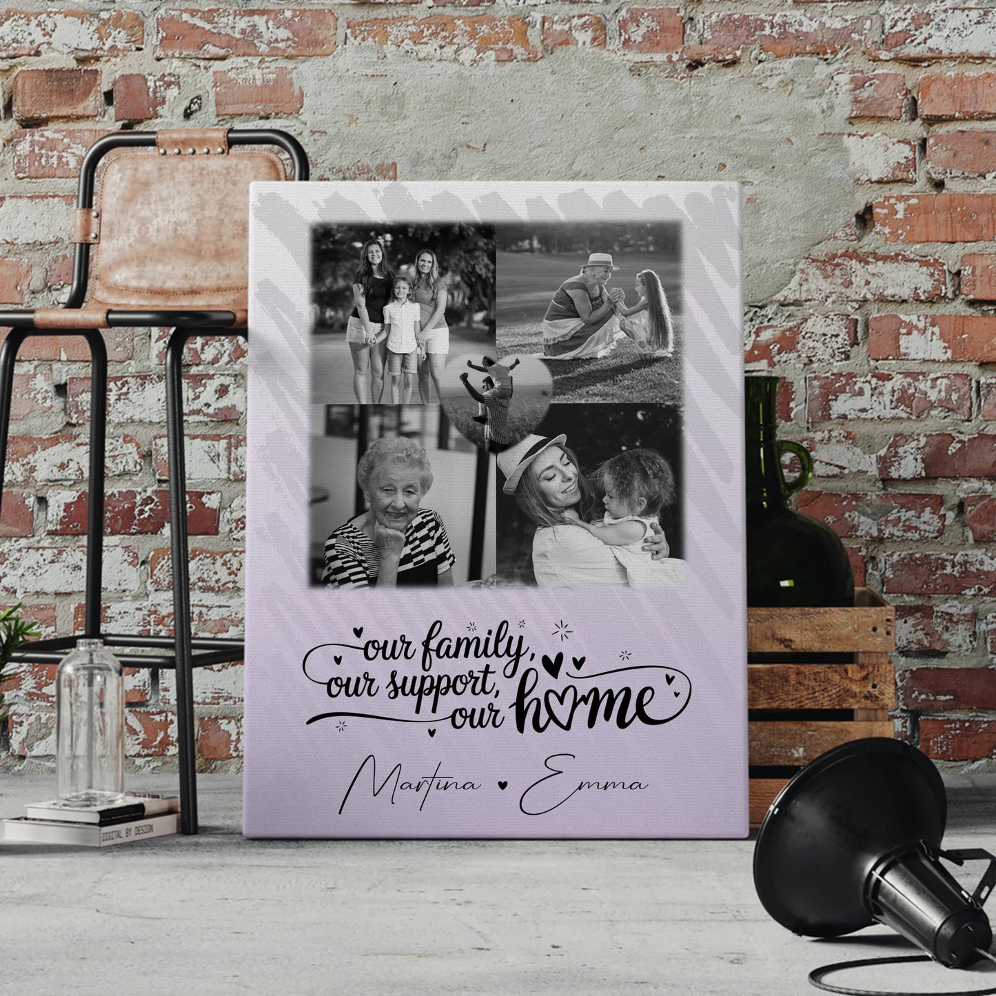 Wandbild Familie Personalisiert mit 4 Fotos und Herz Foto Our Family 4