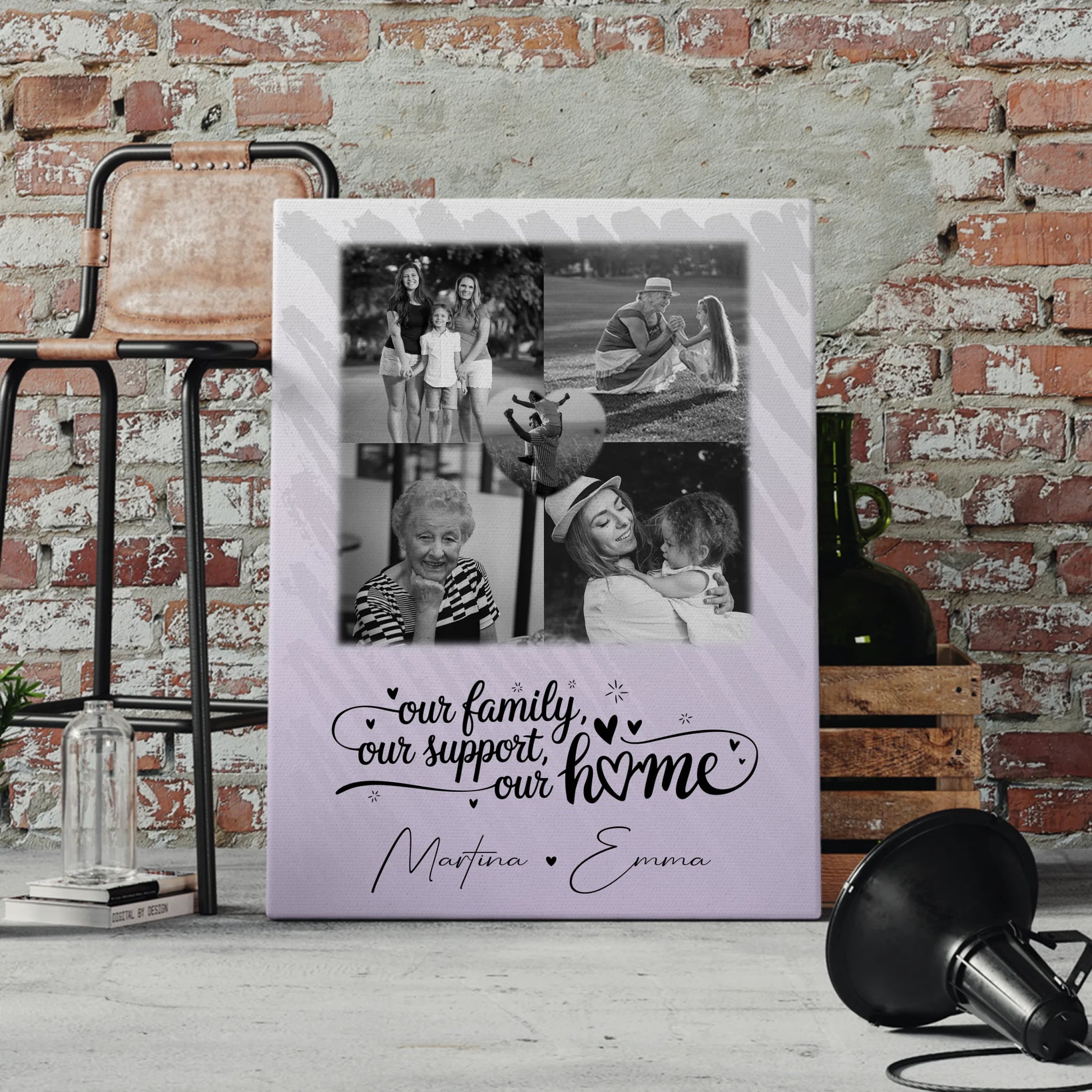 Wandbild Familie Personalisiert mit 4 Fotos und Herz Foto Our Family 4