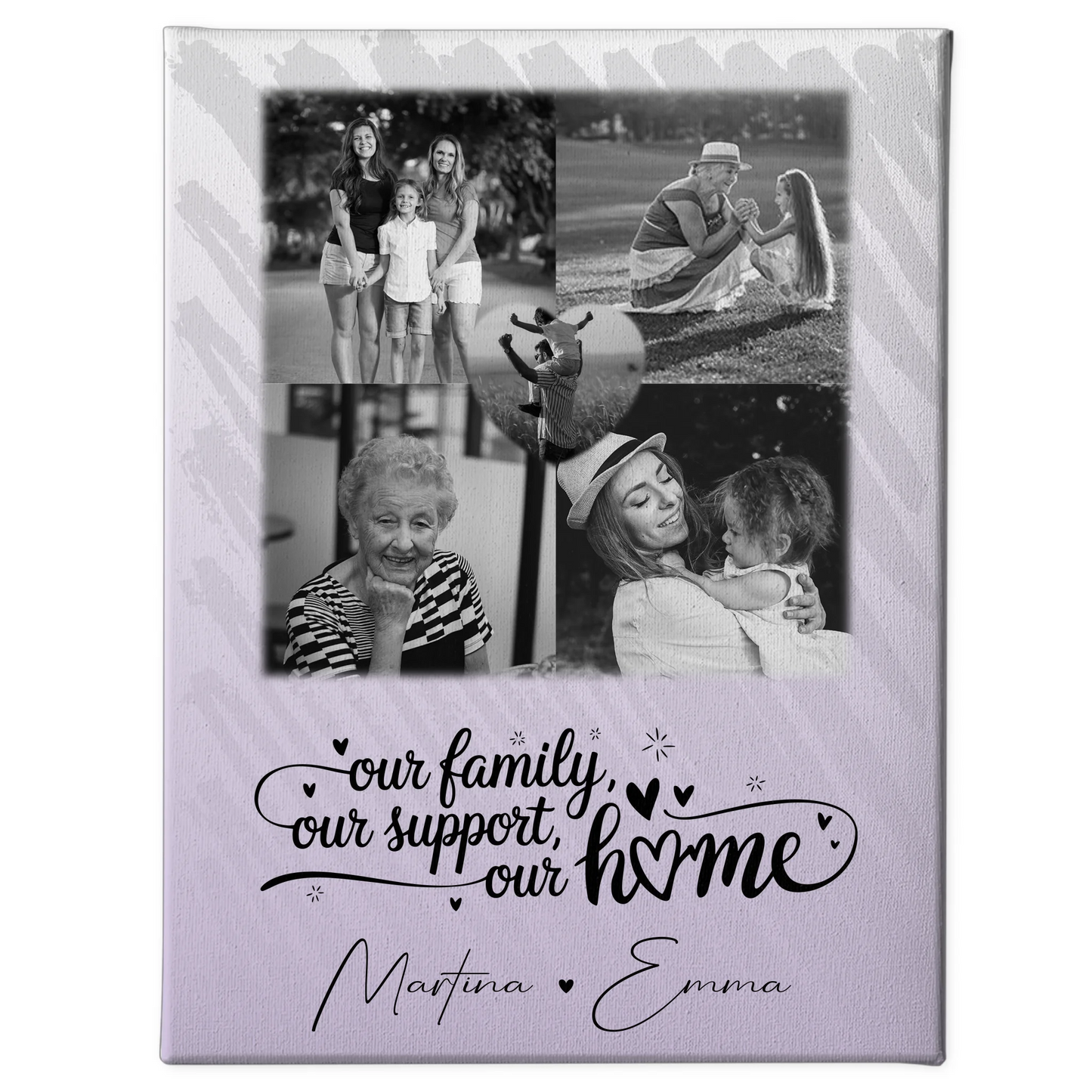 Wandbild Familie Personalisiert mit 4 Fotos und Herz Foto Our Family 1