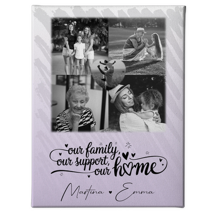 Wandbild Familie Personalisiert mit 4 Fotos und Herz Foto Our Family 1