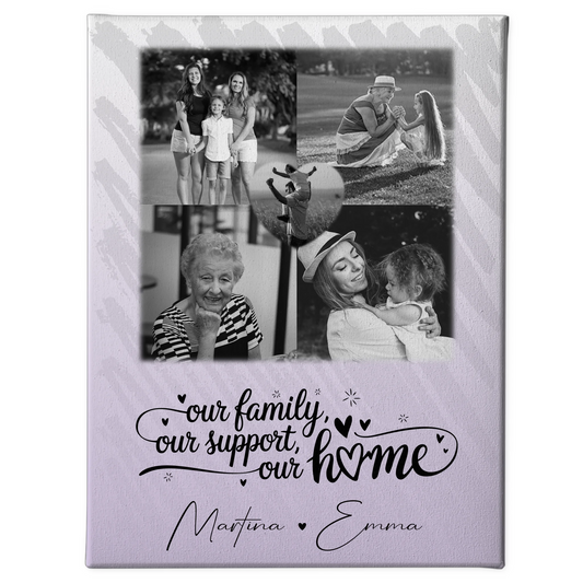 Wandbild Familie Personalisiert mit 4 Fotos und Herz Foto Our Family 1