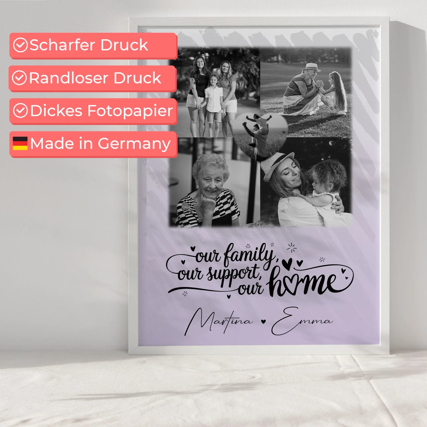 Poster Familie Mit Namen 4 Fotos und 1 Herz Foto Our family