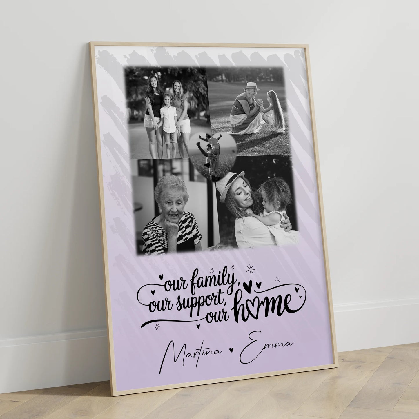 Poster Familie Mit Namen 4 Fotos und 1 Herz Foto Our family