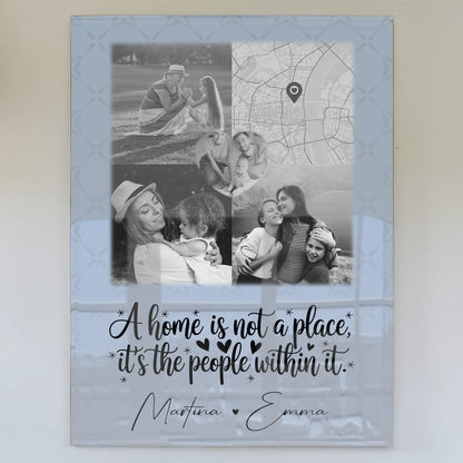 Familienbild Personalisiert auf Acrylglas mit 3 Fotos 1 Herz Foto und Karte Home is