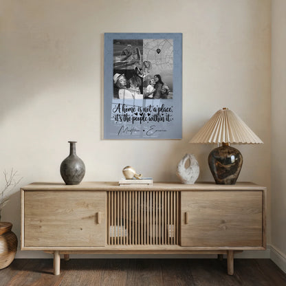 Familienbild Personalisiert auf Acrylglas mit 3 Fotos 1 Herz Foto und Karte Home is