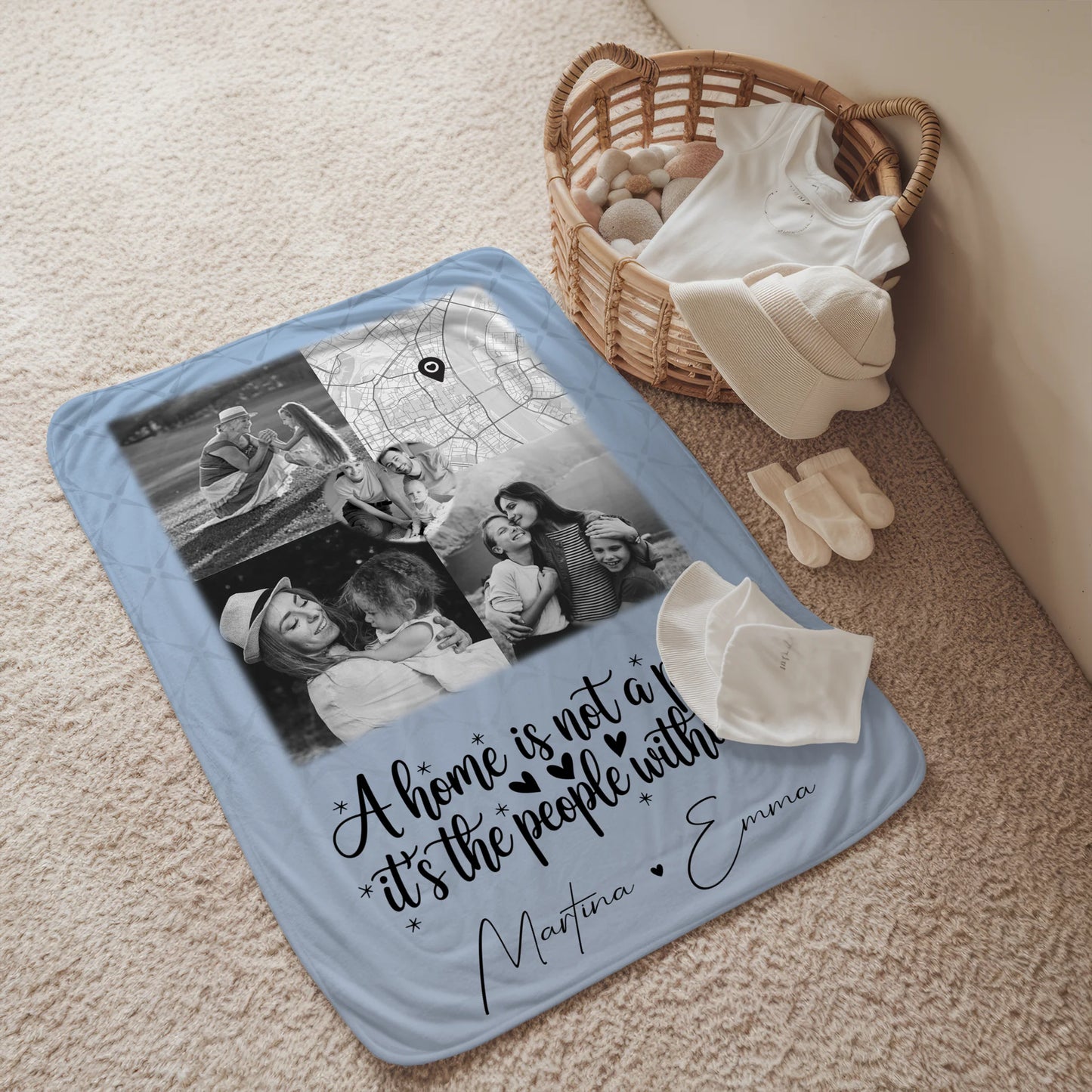 Personalisierte Decke Mit Namen 3 Fotos 1 Herz Foto Karte Home is 2