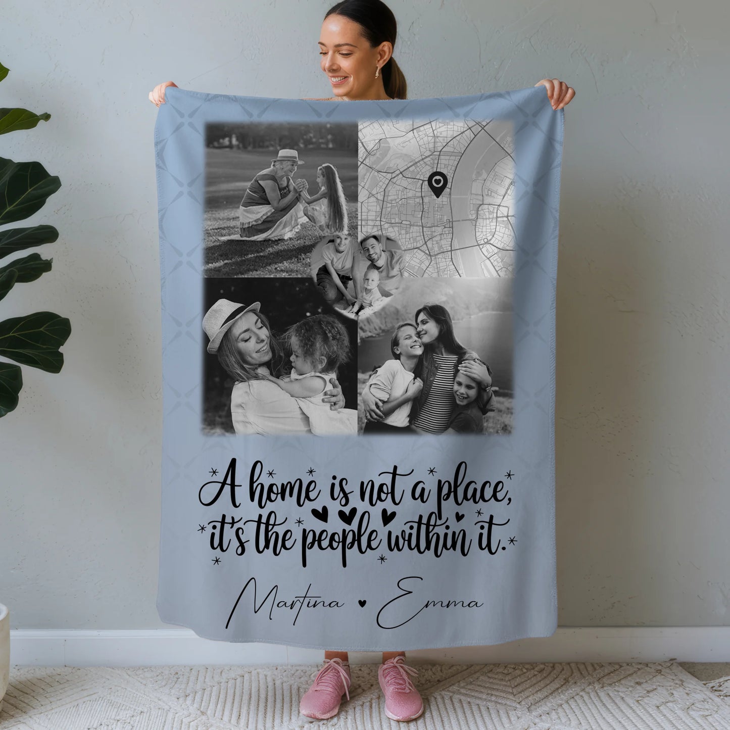 Personalisierte Decke Mit Namen 3 Fotos 1 Herz Foto Karte Home is 1