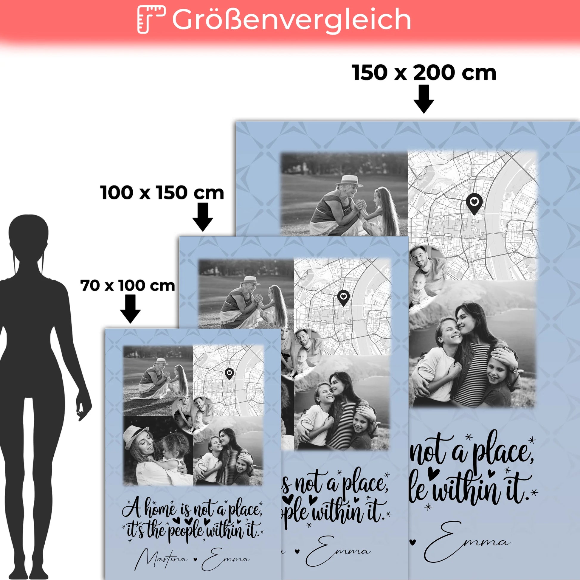 Personalisierte Decke Mit Namen 3 Fotos 1 Herz Foto Karte Home is 5