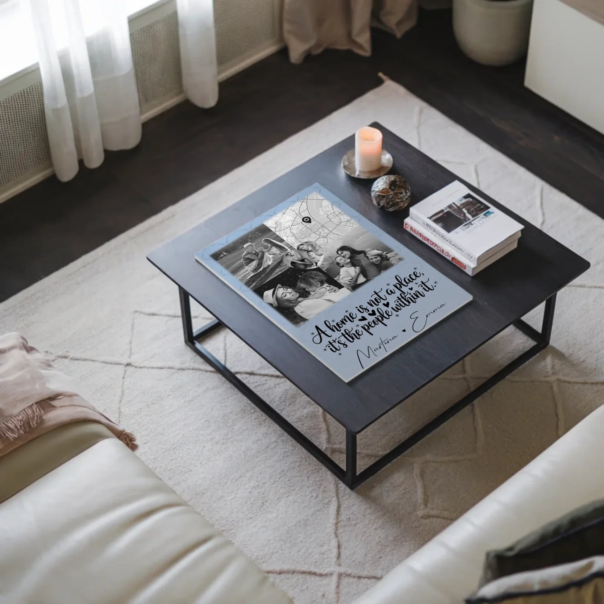 Familienbild Personalisiert mit 3 Fotos und Herz Foto Karte Home is 3