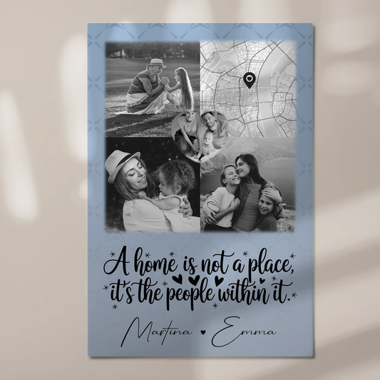 Familienbild Personalisiert mit 3 Fotos und Herz Foto Karte Home is 1