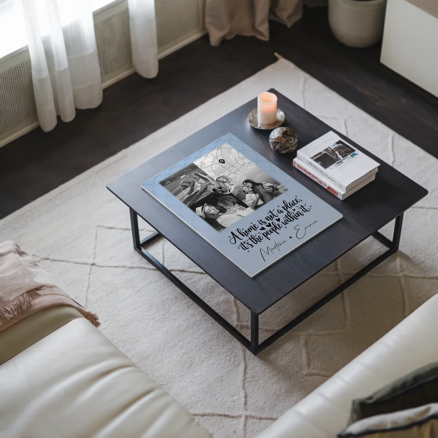 Familienbild Personalisiert mit 3 Fotos und Herz Foto Karte Home is 9