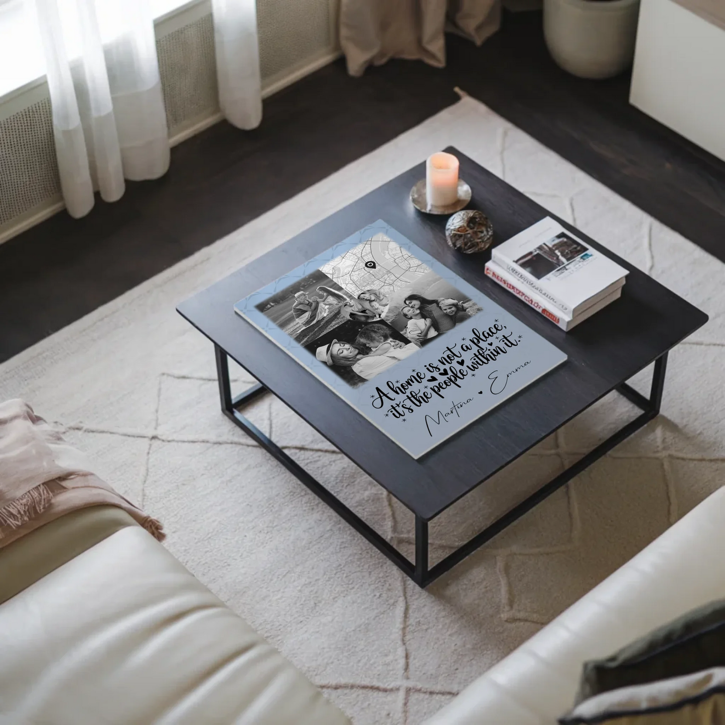 Familienbild Personalisiert mit 3 Fotos und Herz Foto Karte Home is