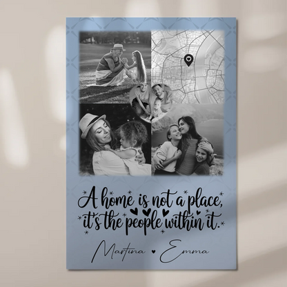 Familienbild Personalisiert mit 3 Fotos und Herz Foto Karte Home is