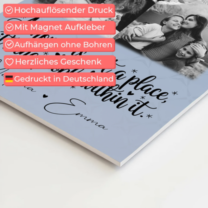 Familienbild Personalisiert mit 3 Fotos und Herz Foto Karte Home is