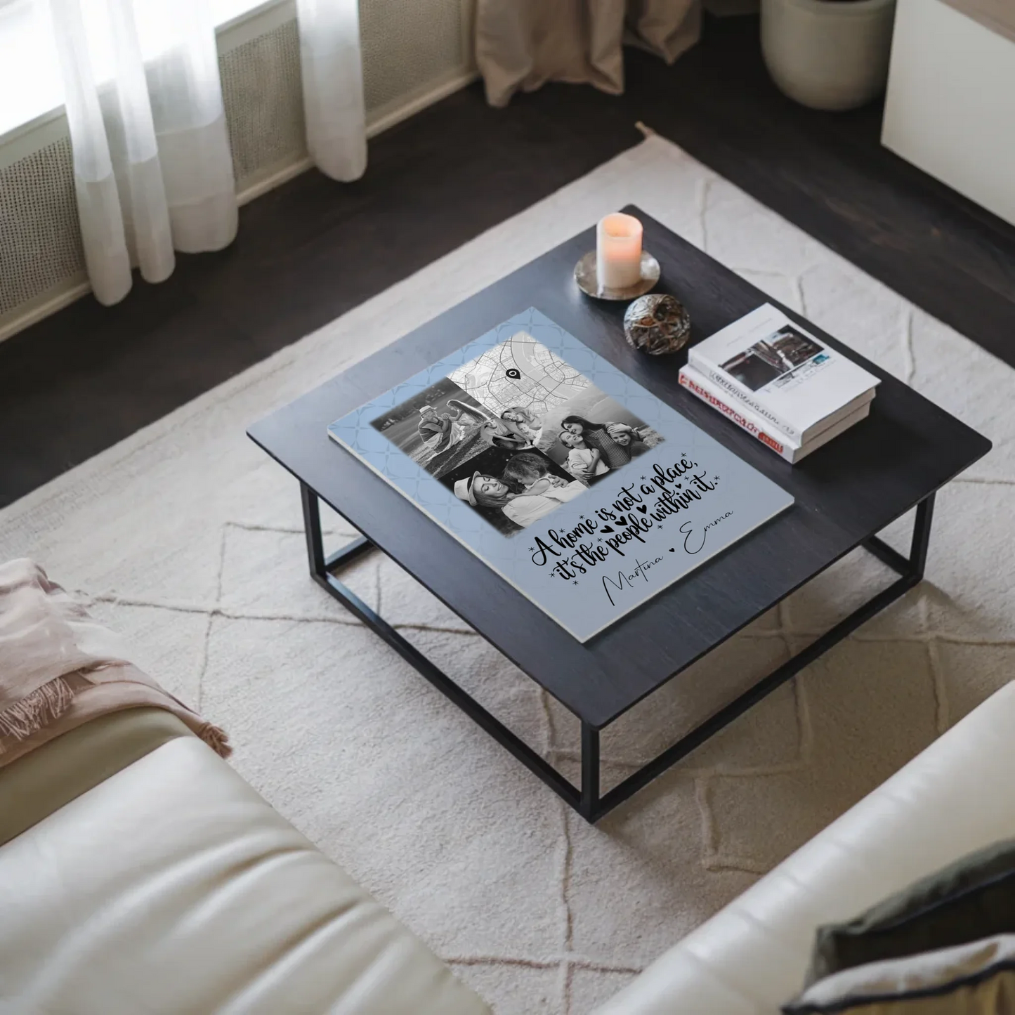 Familienbild Personalisiert mit 3 Fotos und Herz Foto Karte Home is