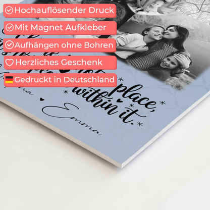 Familienbild Personalisiert mit 3 Fotos und Herz Foto Karte Home is