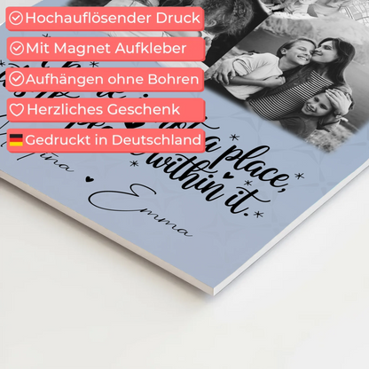 Familienbild Personalisiert mit 3 Fotos und Herz Foto Karte Home is