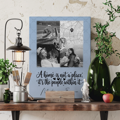 Familienbild Personalisiert Leinwand mit 3 Fotos und Herz Foto Karte Home is 3