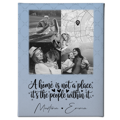 Familienbild Personalisiert Leinwand mit 3 Fotos und Herz Foto Karte Home is 1