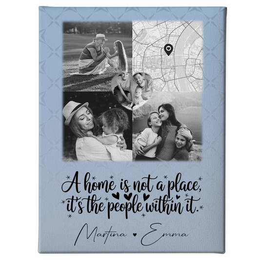 Familienbild Personalisiert Leinwand mit 3 Fotos und Herz Foto Karte Home is 1