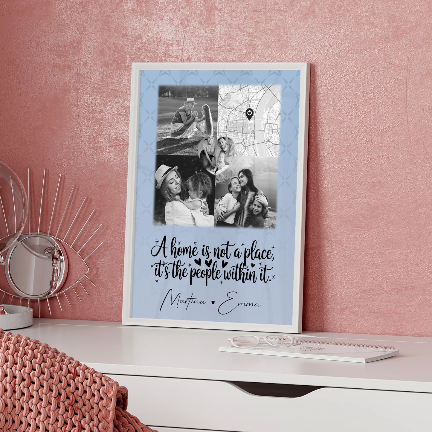 Poster Familie Mit Namen Home is mit 3 Fotos 1 Herz Foto Karte