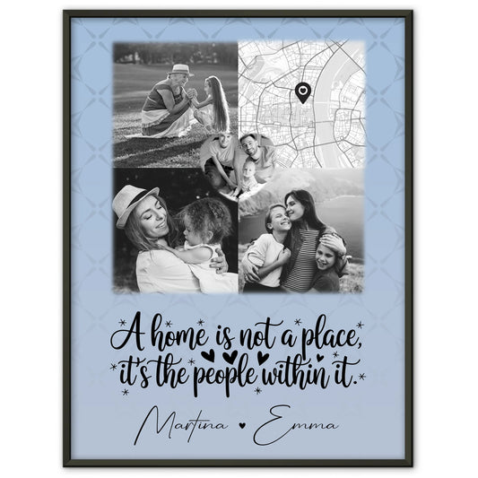 Poster Familie Mit Namen Home is mit 3 Fotos 1 Herz Foto Karte