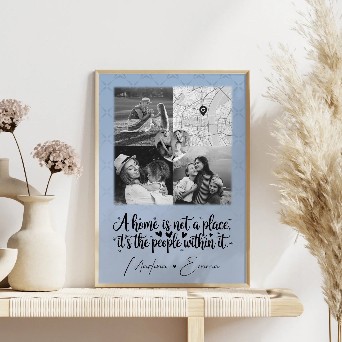 Poster Familie Mit Namen Home is mit 3 Fotos 1 Herz Foto Karte